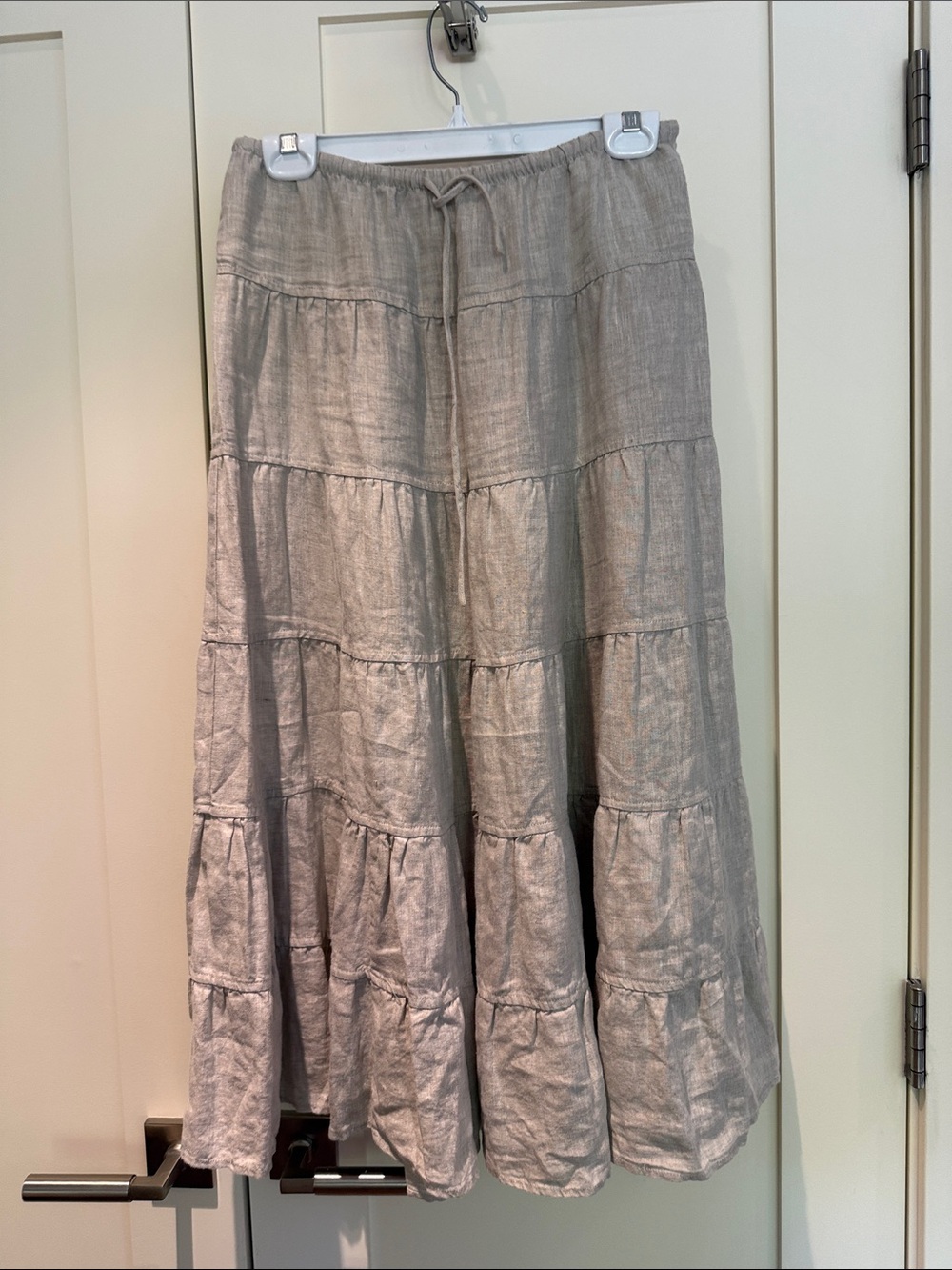 NWT Aritzia Tiered Linen Midi Skirt - Light Gray Taupe